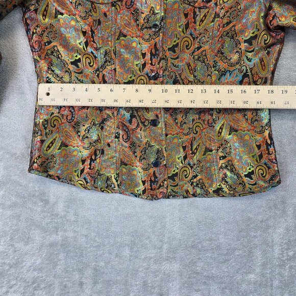 Chicos Jacket Womens Size 1 Multicolor Paisley Brocade Silk Blend Button Up Boho - Picture 8 of 12